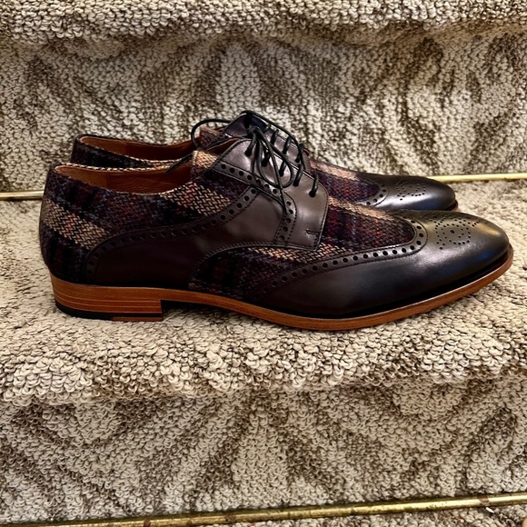 Taft Wallace Lace Up Brogue Wingtip Oxford Shoes Black & Brown Plaid Sz 46 or 13 main image 8
